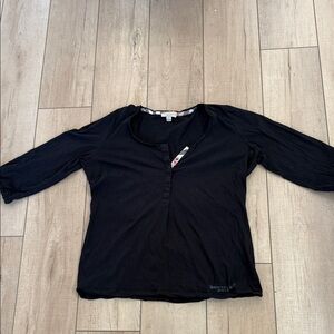 Burberry Black Women's Henley Top with Signature Trim